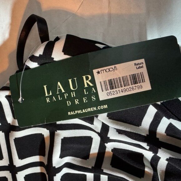 Ralph Lauren LRL Midi Dress Size 14 Stretch Ruche Black White Career Classy - Picture 4 of 8